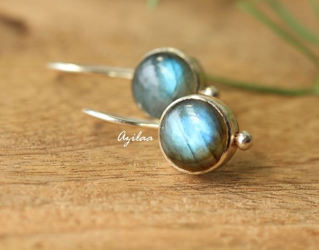 Blue Labradorite gemstone sterling silver earrings at 3450 Azilaa
