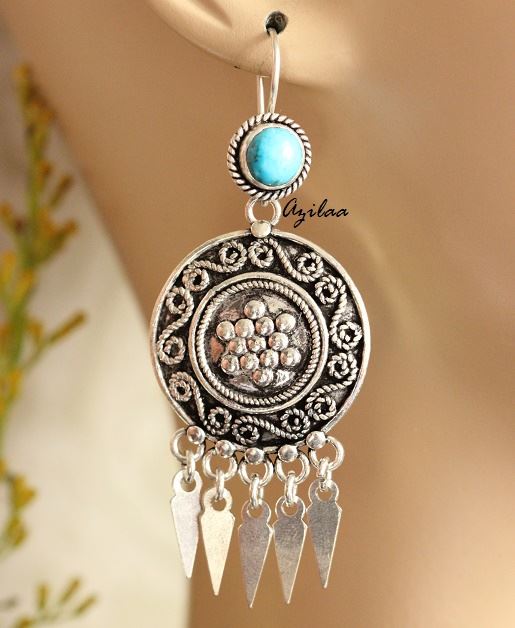 Classic turquoise sterling silver ethnic artisan earrings