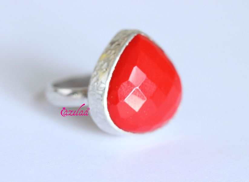 Designer Red gemstone Sterling silver gemstone ring at 6550 Azilaa