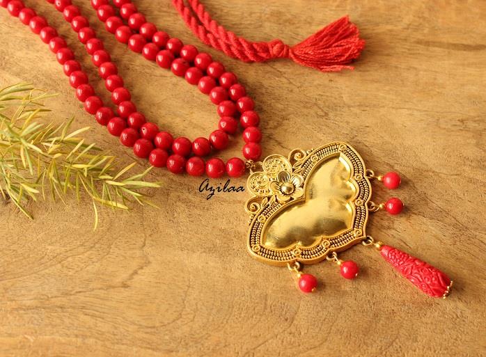 Red beads gold store chain designs