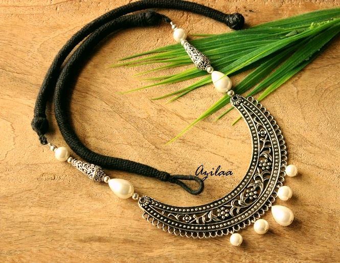 Ethnic designer white pearl handmade necklace set at ₹2250