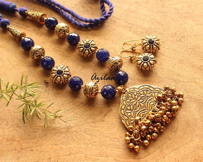 Antique Traditional Blue Beaded Necklace Set Indian Ethnic Necklace Tribal Jewelry Set