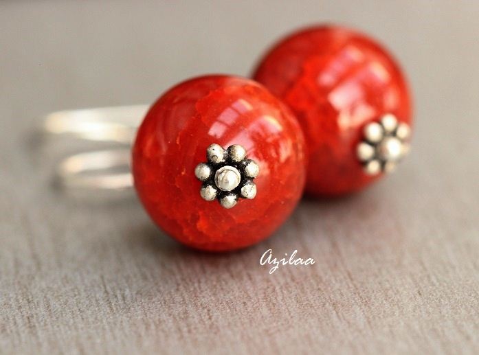 Fire agate burnt orange gemstone silver earrings at 750 Azilaa