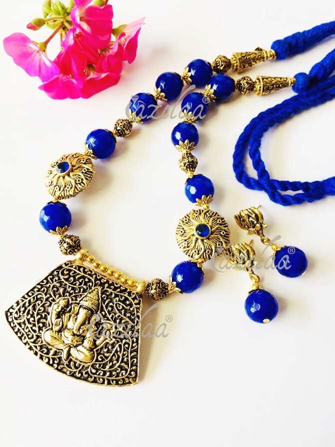 Antique Traditional Blue Beaded Necklace Set Indian Ethnic Necklace Tribal Jewelry Set
