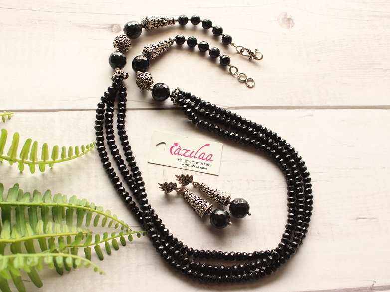 Buy The Black Layered Choker with Black Bead | JaeBee Jewelry