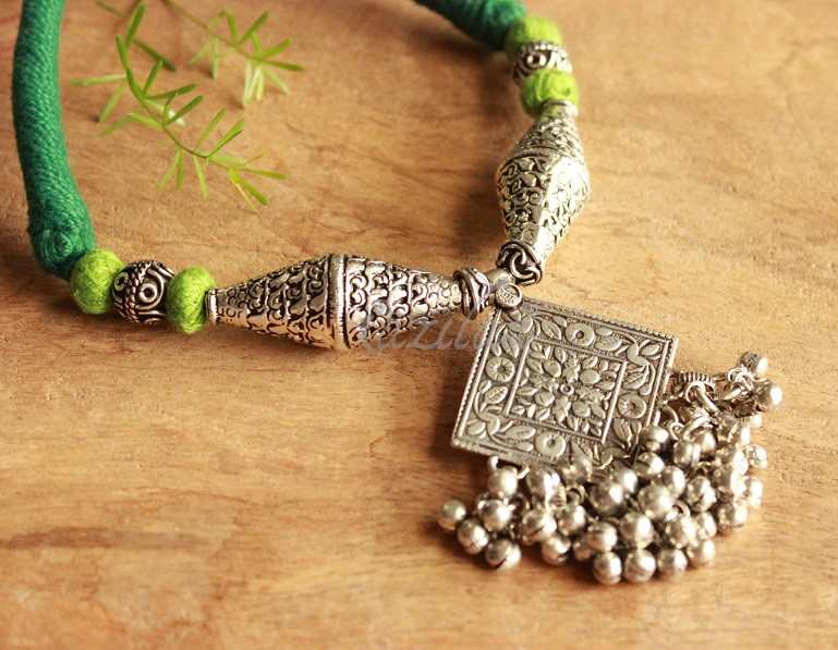 Green Statement pendant designer handmade necklace at ₹2550