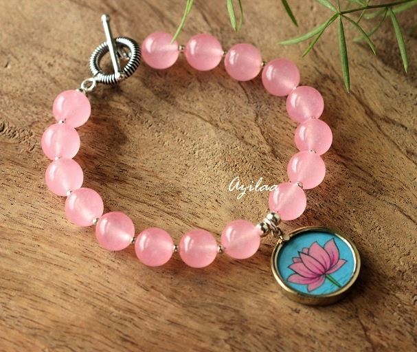 LOTUS charm pink yoga gemstone beaded handmade bracelet at ₹1100