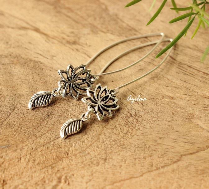 Handmade Wire Wrapped Lotus Flower Charm Earrings