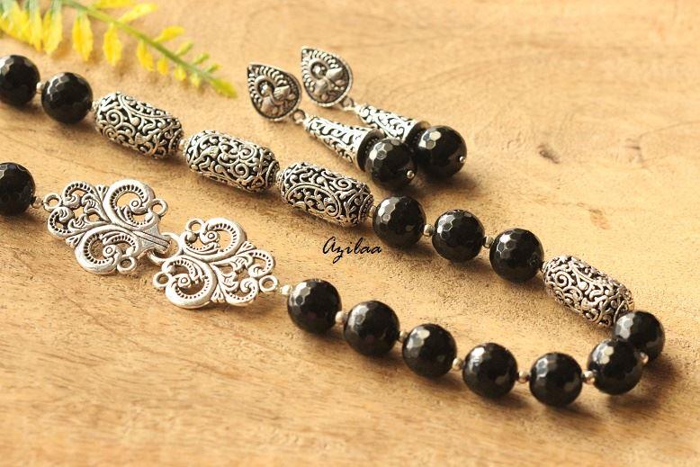 Modern Black gemstone handmade necklace set at ₹2450