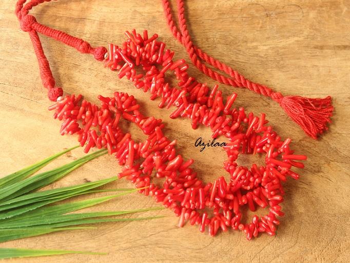 Natural coral gemstone multi layered necklace set at ₹5650