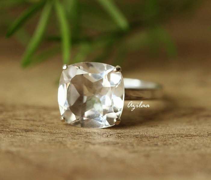 Natural crystal Designer prong cushion silver gemstone ring at ₹6550 | Azilaa