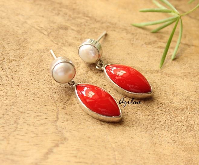 Coral Earrings Coral Jewellery Sterling Silver Post