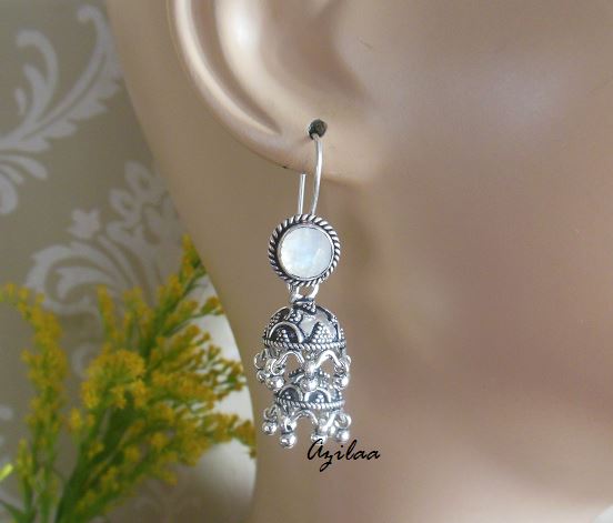 Sterling Silver Threader Earrings with Rainbow Moonstone 