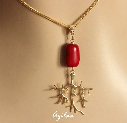 Red branch coral Pendant Necklace – buy Red Coral gold pendant at