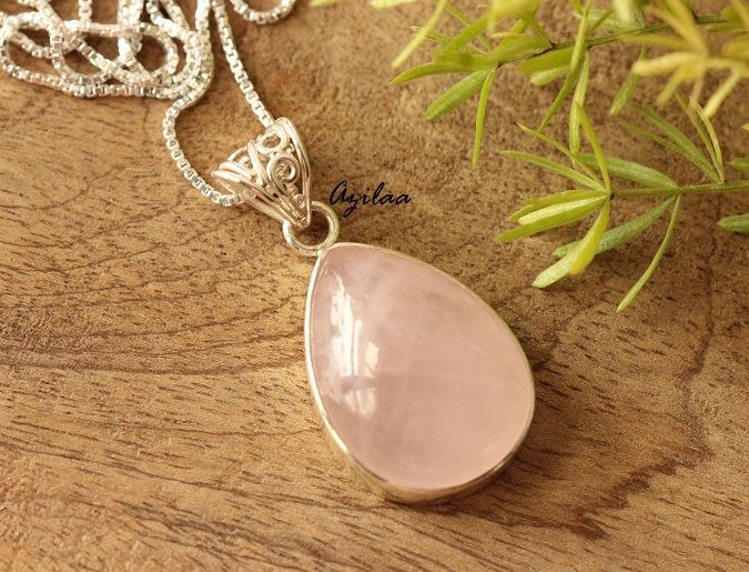 Rose Quartz, Silverite and Sterling Silver Pendant