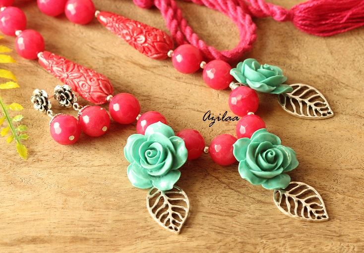 Coral rose necklace shop sets india