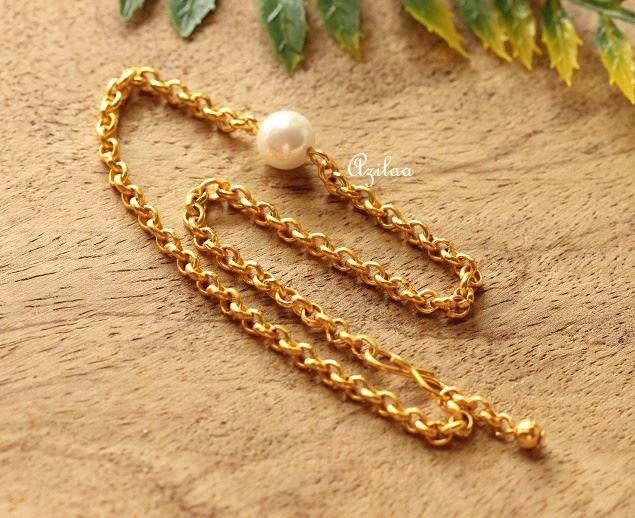 White pearl Bead gold plated chain handmade Anklet at 850 Azilaa