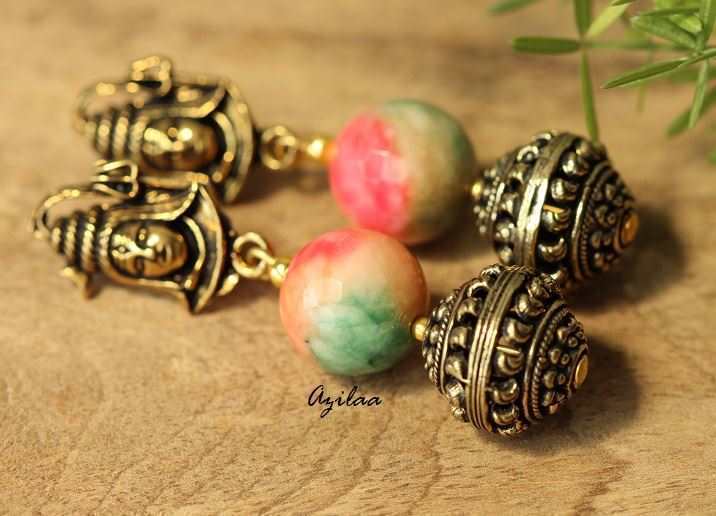  Antique Shiva Gold gemstone handmade earrings