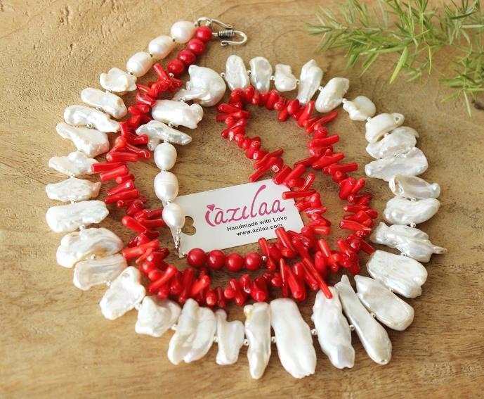  Designer Pearl red Coral Gemstone beaded Necklace 