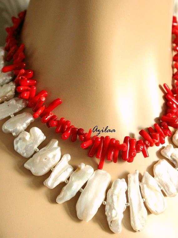  Designer Pearl red Coral Gemstone beaded Necklace 