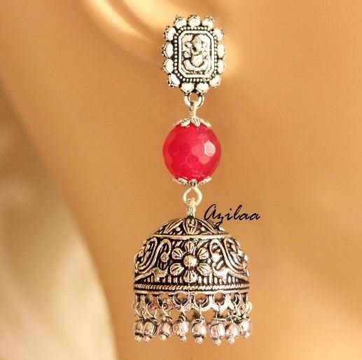 Ethnic Ruby pink Ganesha jhumki earrings