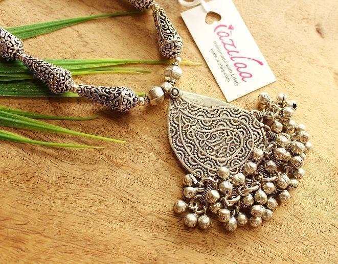  Ethnic silver tone handmade designer necklace
