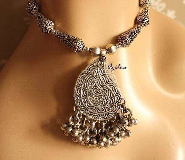  Ethnic silver tone handmade designer necklace