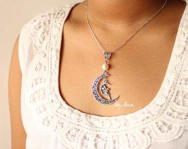  MOON fairy charm pendant silver necklace
