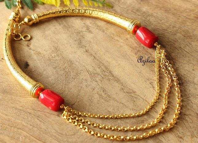  Red Coral designer handmade gold plated chain necklace