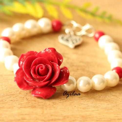 Buy Bridemaids Bracelet Navy Blue Rose Bracelet With Pearls Teal Rose  Antique Dusty Rose Flower Bracelet Burgundy Deep Red Rose Wedding Jewelry  Online in India - Etsy
