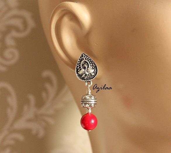  Red coral Ganesha handmade Gemstone Necklace earring set