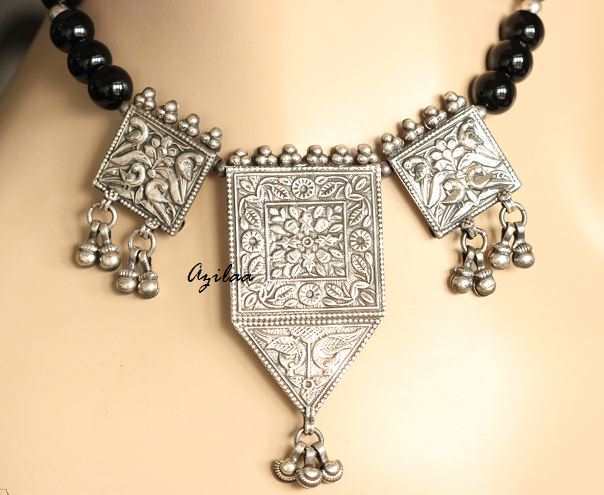  Tribal Artisan Handmade Sterling Silver Black Onyx Necklace