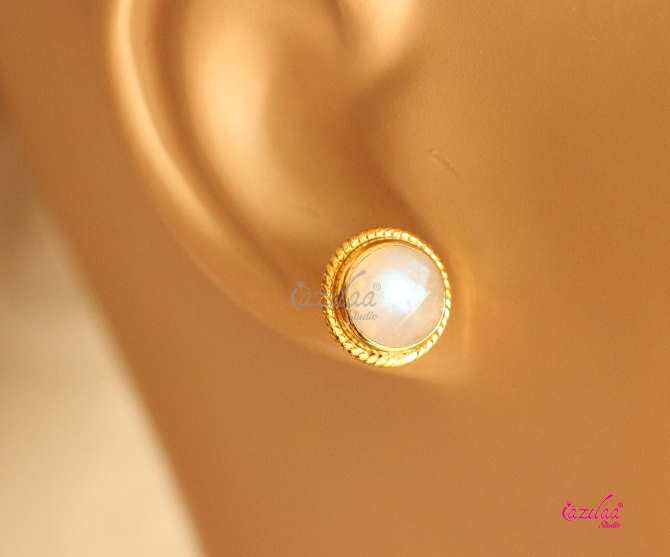 18 karat gold rainbow moonstone handmade earrings