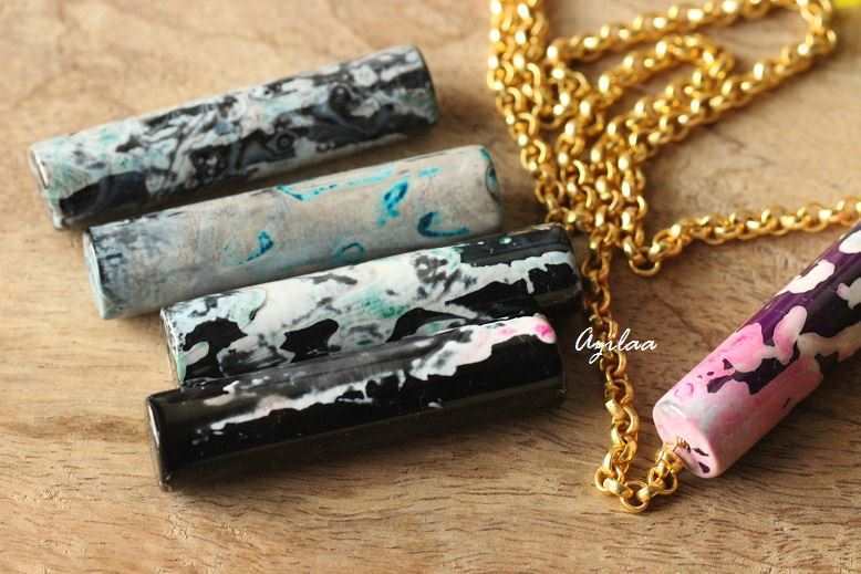 Agate tube gemstone designer pendant gold plated chain
