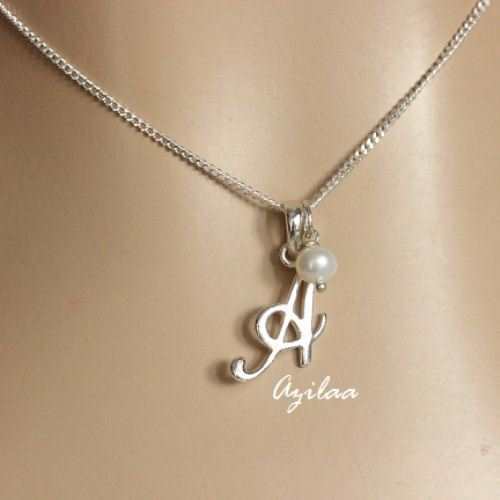 Letter A Inline Initial Necklace in Sterling Silver