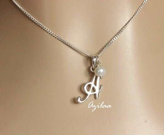Alphabet A Initial Sterling silver pearl birthstone charm Pendant