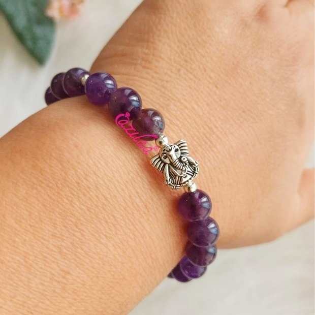 Amethyst Ganesha Buddha Peace charm bracelet 2