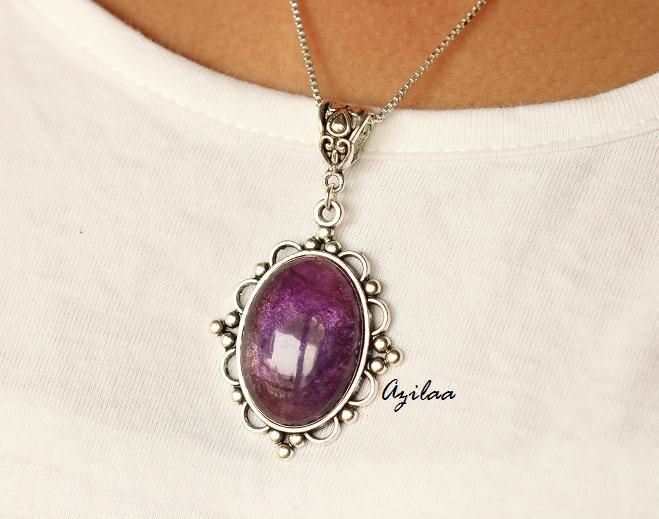 Amethyst gemstone pendant chain necklace 