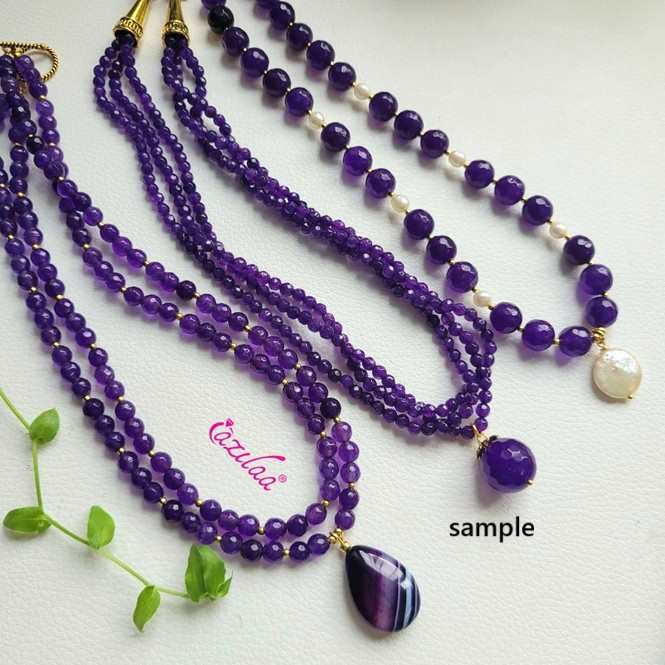  Amethyst purple gemstone gold plated pendant necklace