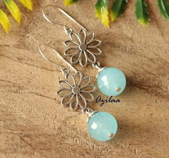Aqua Blue Designer gemstone earrings at ?800 | Azilaa