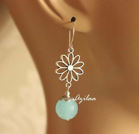 Aqua Blue Designer flower charm gemstone earrings