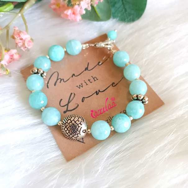 Aqua Pisces fish charm gemstone beaded Bracelet 1