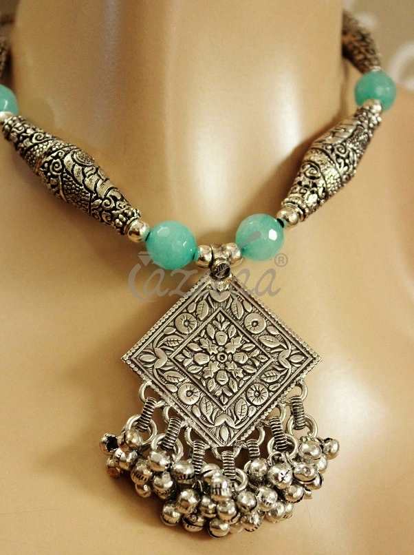 Aqua Statement Ethnic gemstone handmade necklace set