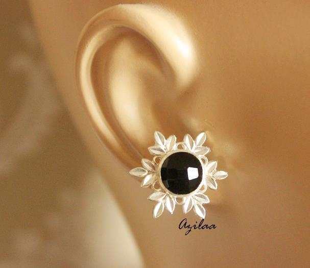 Artisan Black onyx  gemstone silver post earrings