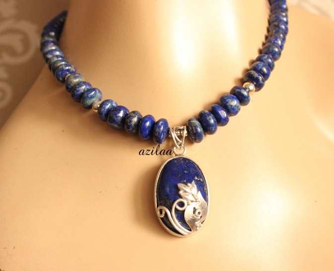 Artisan Lapis Lazuli gemstone sterling silver pendant handmade