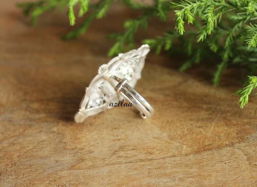 Artisan Red coral Silver handcrafted gemstone adjustable ring