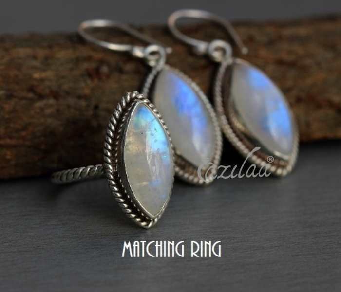 Artisan Sterling silver rainbow moonstone handmade earrings