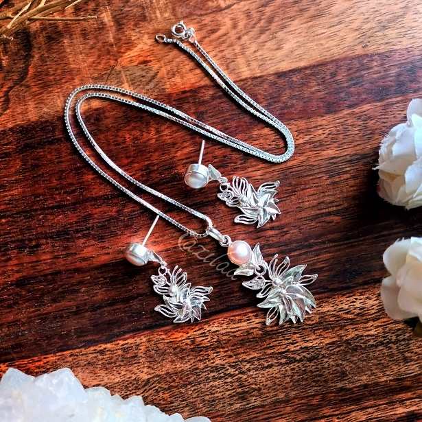 Artisan pearl pendant earrings sterling silver handmade set