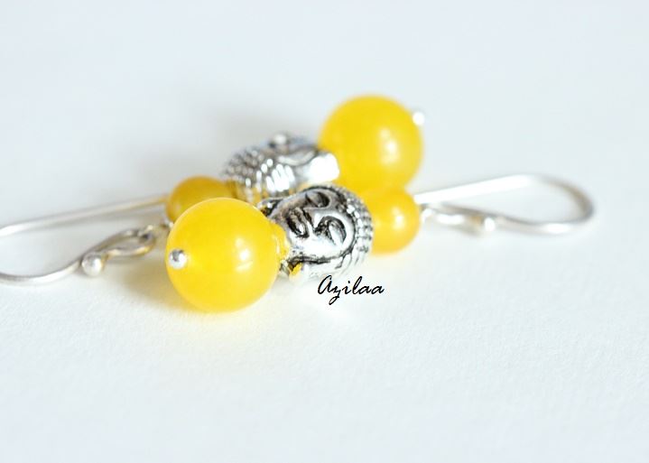 Buddha Canary Yellow Gemstone Sterling Silver Beaded Earrings