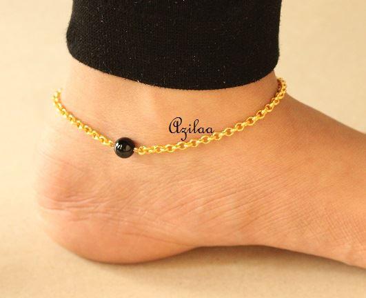 Black onyx bead gold  plated chain handmade Anklet